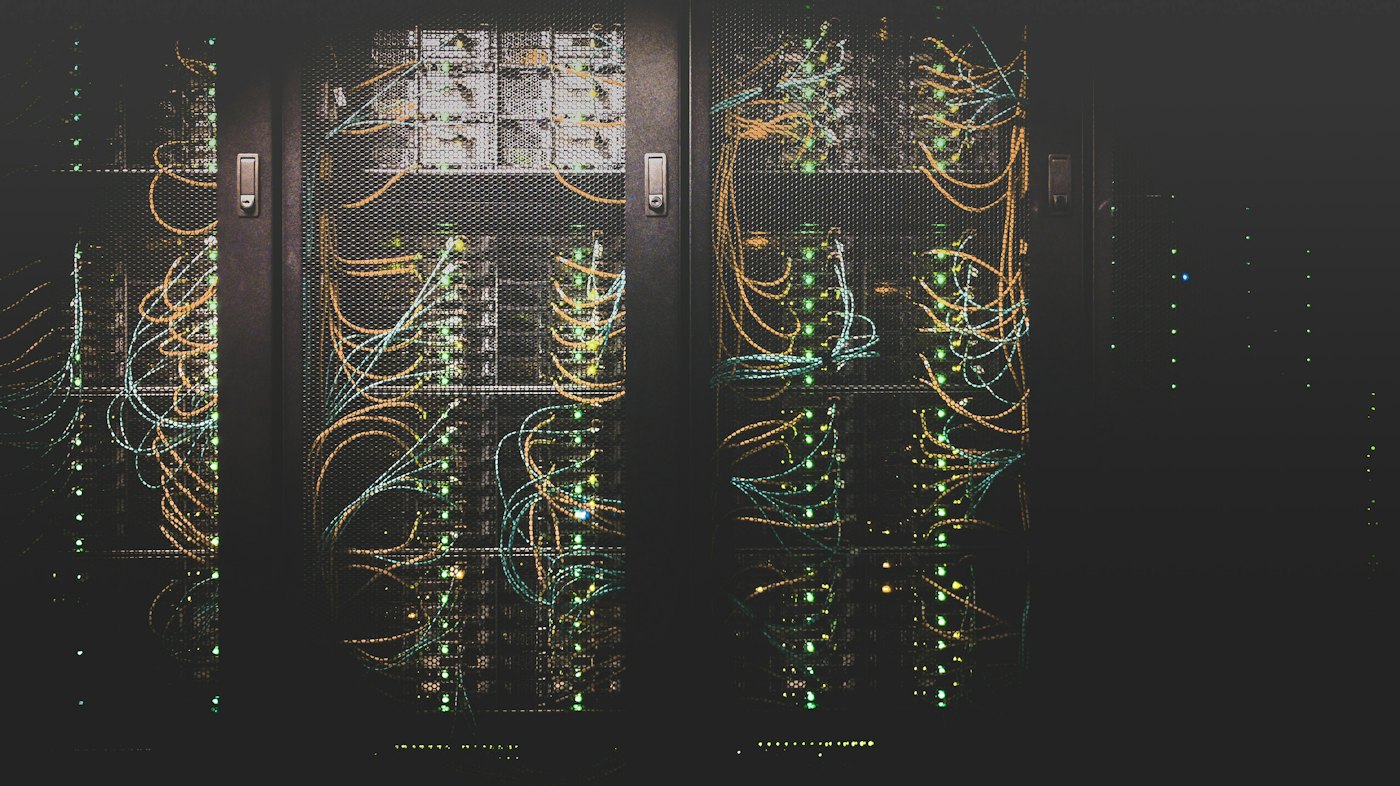 A server rack with patch cables